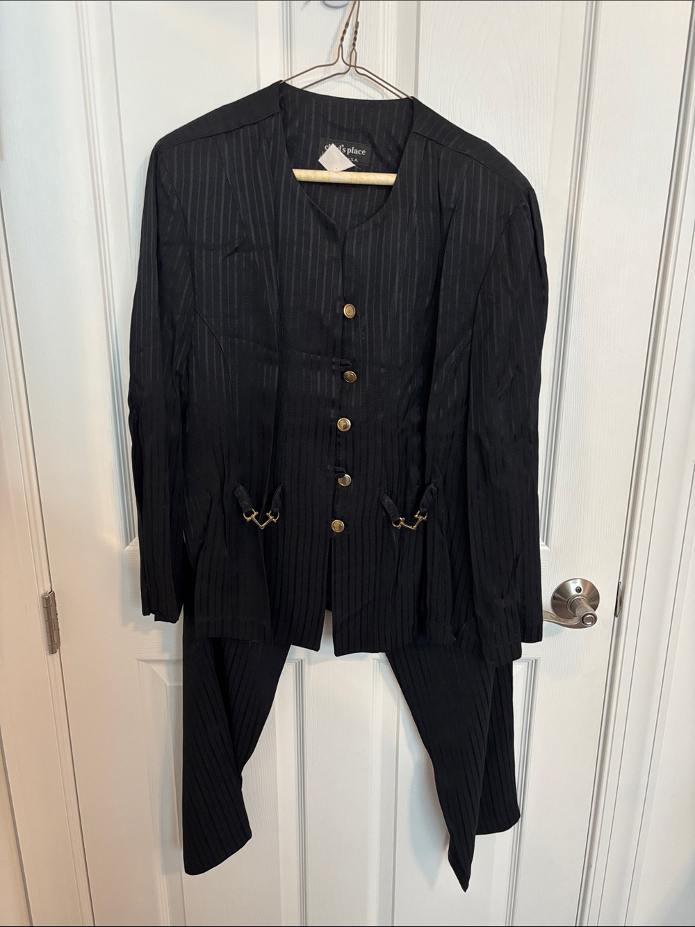 Women's Black Pinstripe Suit Jacket with Gold Buttons